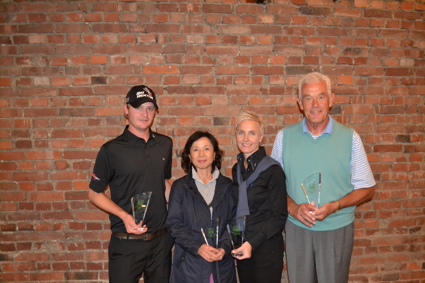 Die Clubmeister 2014 im GC Meerbusch (v.l.) Marcel Zillekens (Herren; Sam-Ran Park (Seniorinnen), Katharina Rubbert-Störmer (Damen) und Peter Gordon (Senioren)